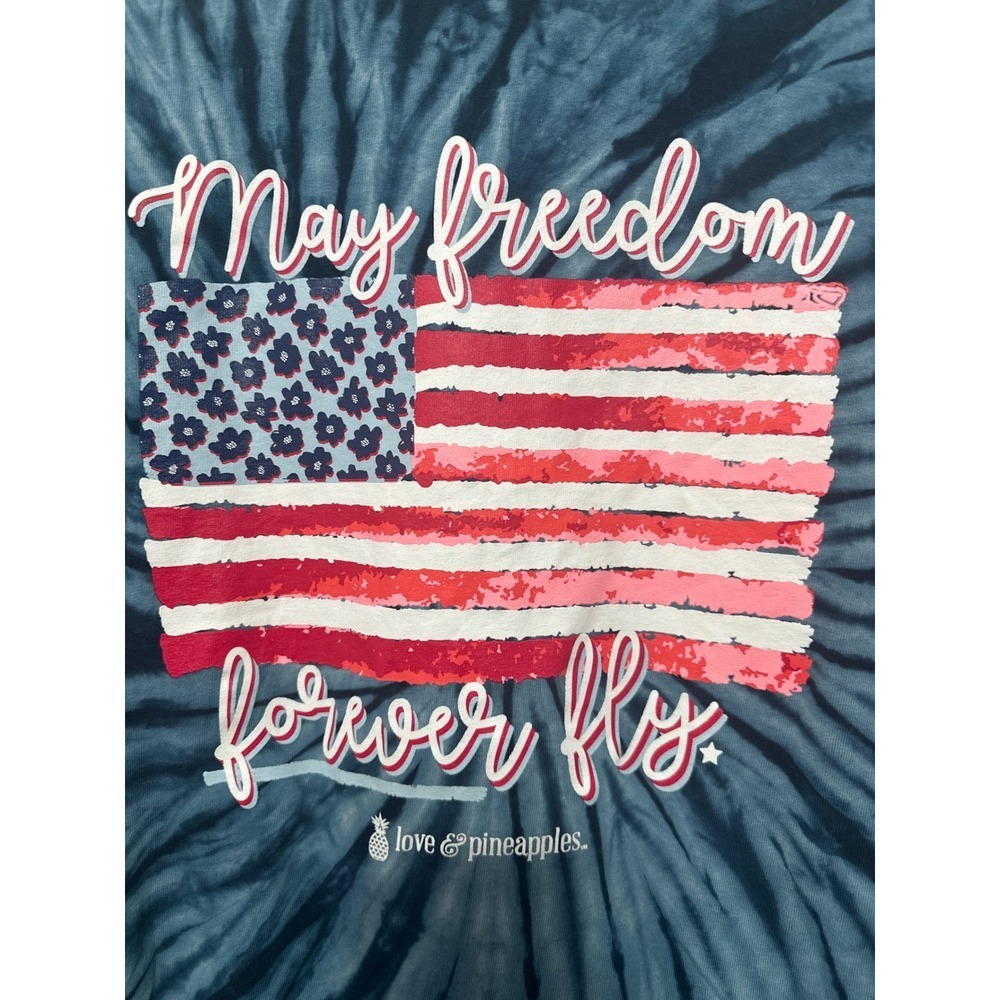 Love & Pineapples Blue Tie Dye Patriotic American Flag Graphic T-Shirt XL